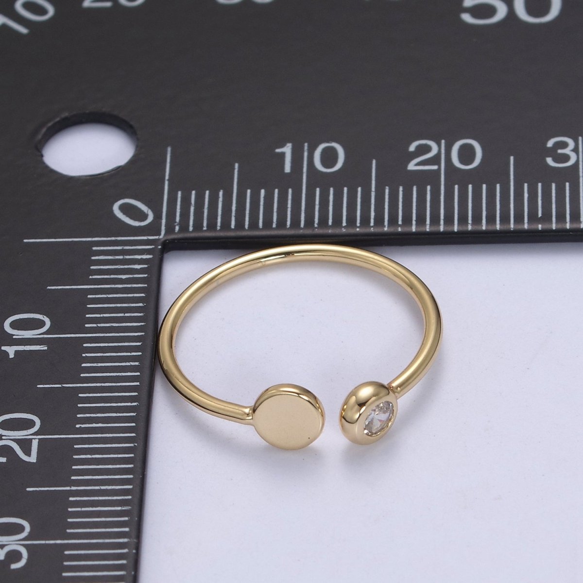 Minimalist Crystal Zirconia CZ, 16K Gold Filled Geometric Round Circle Open Adjustable Ring U-341
