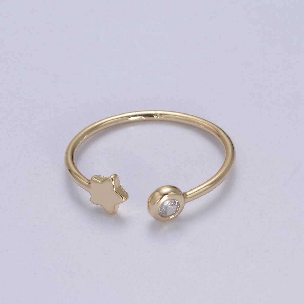 Minimalist Crystal Zirconia CZ, 16K Gold Filled Geometric Star Open Open Adjustable Ring U-344 - DLUXCA
