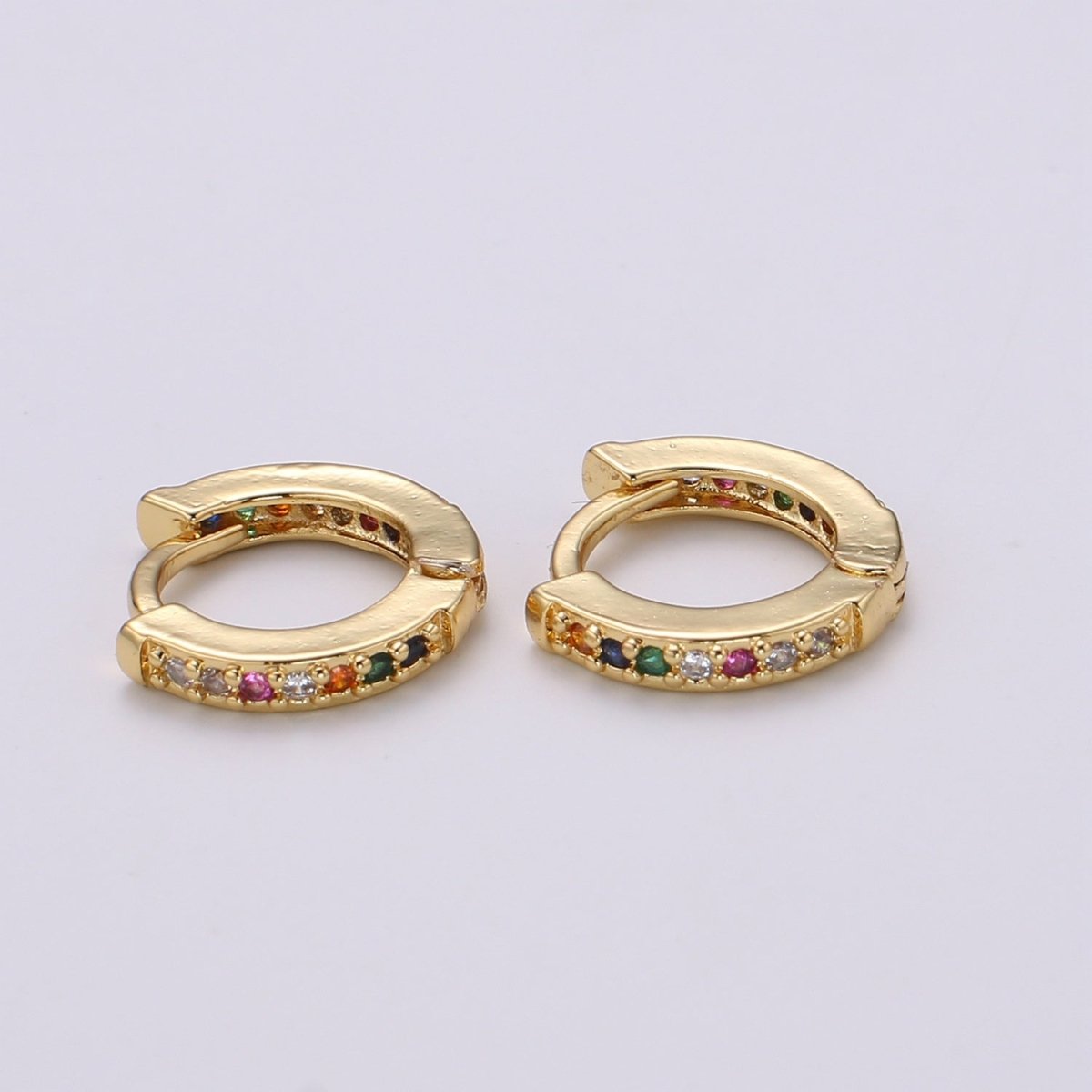 Minimalist CZ Huggie Hoops in Gold 12mm Clicker Hoops Dainty Hoops Earring Simple Lever back Hoop Earrings P-022~P-027