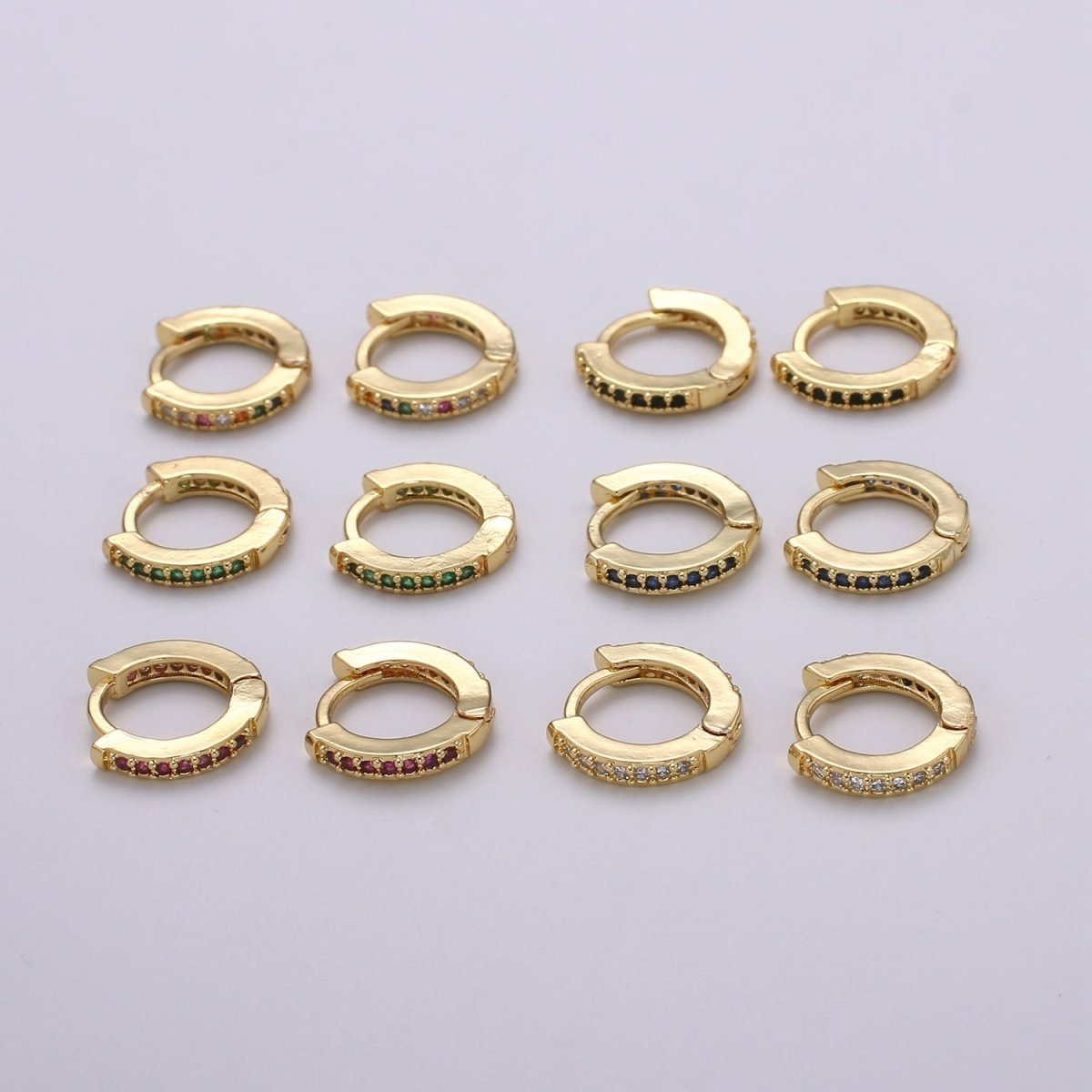 Minimalist CZ Huggie Hoops in Gold 12mm Clicker Hoops Dainty Hoops Earring Simple Lever back Hoop Earrings P-022~P-027