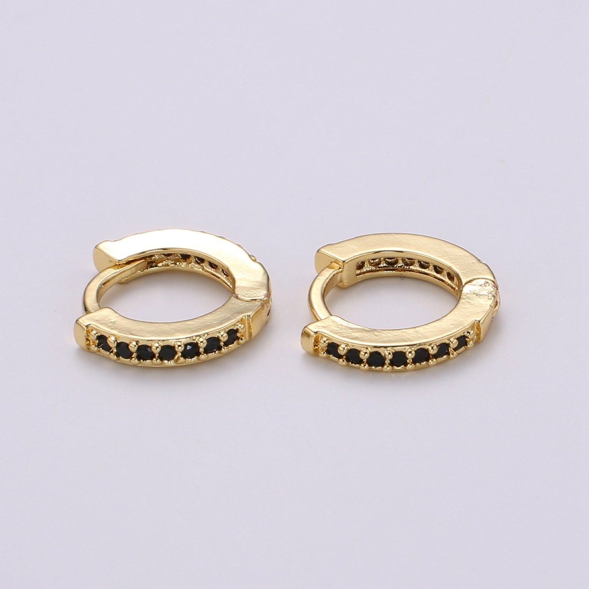 Minimalist CZ Huggie Hoops in Gold 12mm Clicker Hoops Dainty Hoops Earring Simple Lever back Hoop Earrings P-022~P-027
