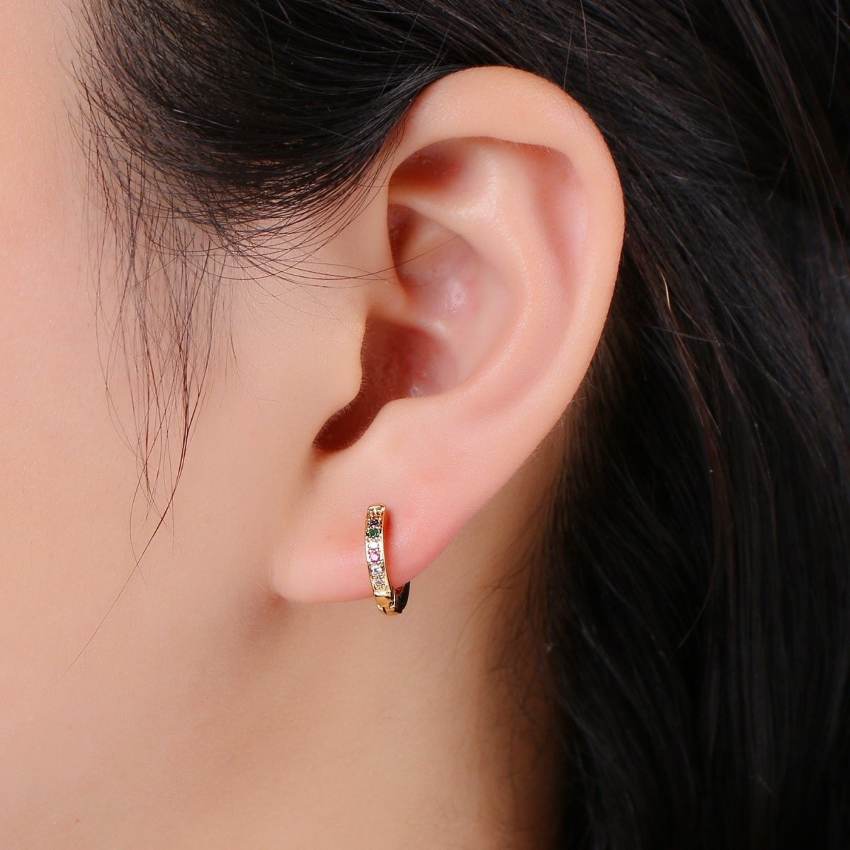 Minimalist CZ Huggie Hoops in Gold 12mm Clicker Hoops Dainty Hoops Earring Simple Lever back Hoop Earrings P-022~P-027