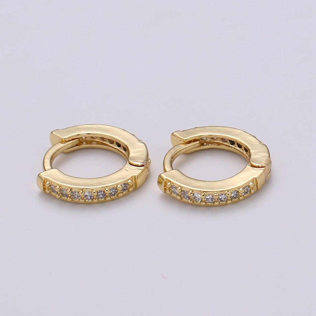 Minimalist CZ Huggie Hoops in Gold 12mm Clicker Hoops Dainty Hoops Earring Simple Lever back Hoop Earrings P-022~P-027