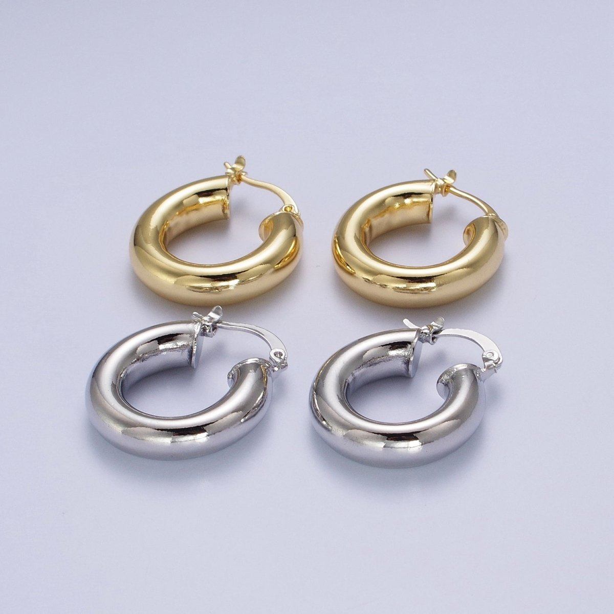 Minimalist Dome Tube Hoop Latch Earrings in Gold & Silver | AD-185 AD-186