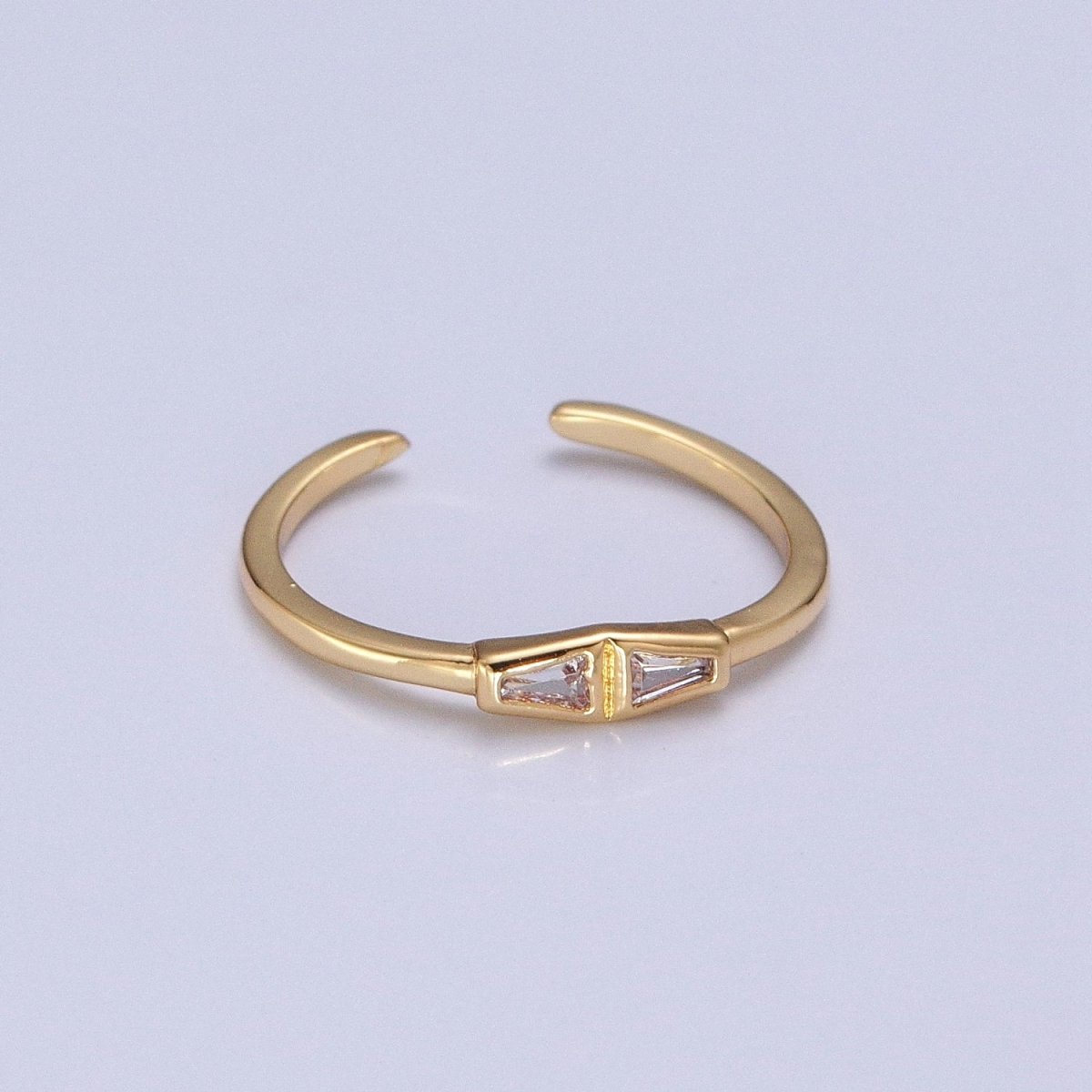 Minimalist Geometric Bar Triangle Clear Cubic Zirconia CZ Adjustable Gold Ring | X-606 - DLUXCA