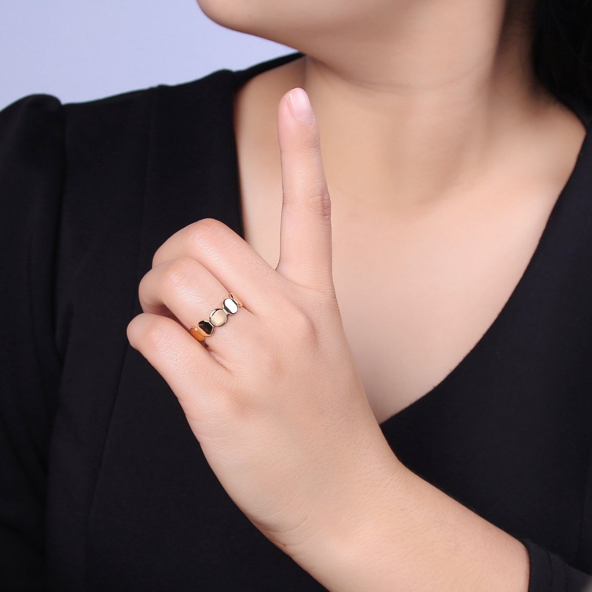 Minimalist Gold Geometric Abstract Stacking Ring, Adjustable Oval Round Circle Shaped Ring, Minimalist 16K Gold Filled Shiny Statement Adjustable Ring U-433 - DLUXCA