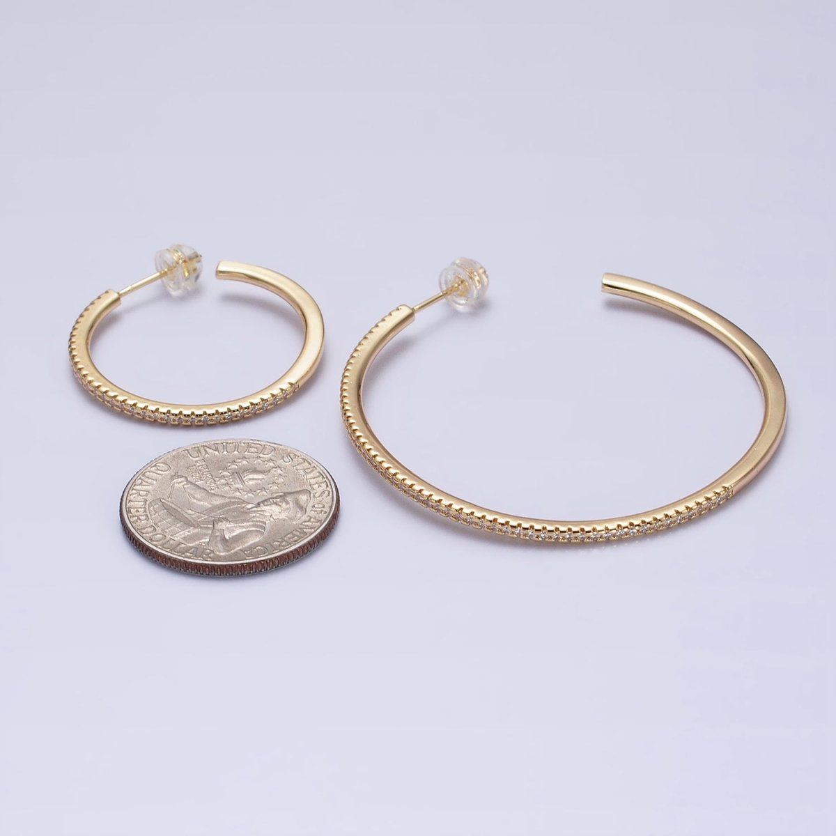 Minimalist Gold Hoop Earring with Micro Pave CZ Stone in Gold, Silver AB471 AB472 AB742 AB747