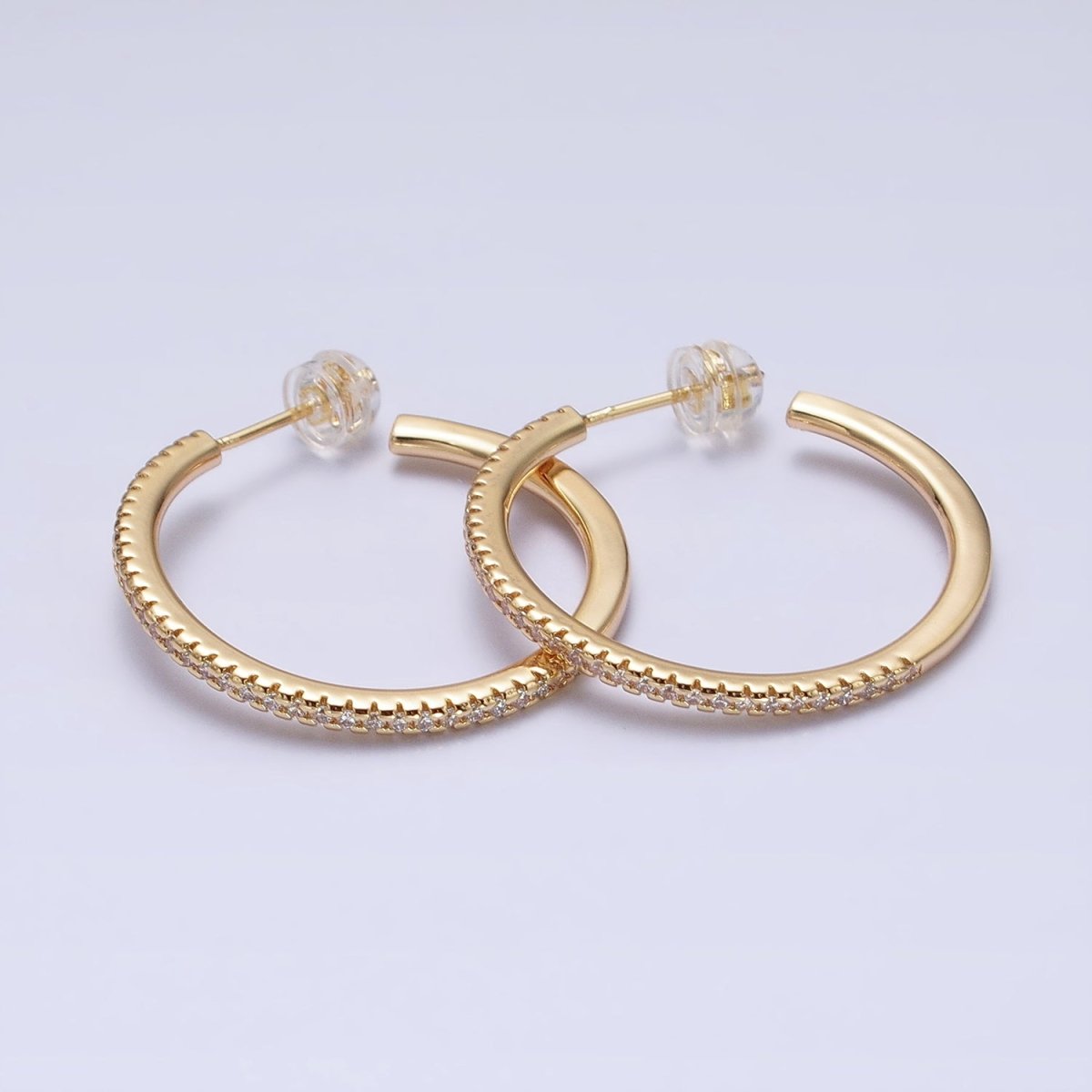 Minimalist Gold Hoop Earring with Micro Pave CZ Stone in Gold, Silver AB471 AB472 AB742 AB747