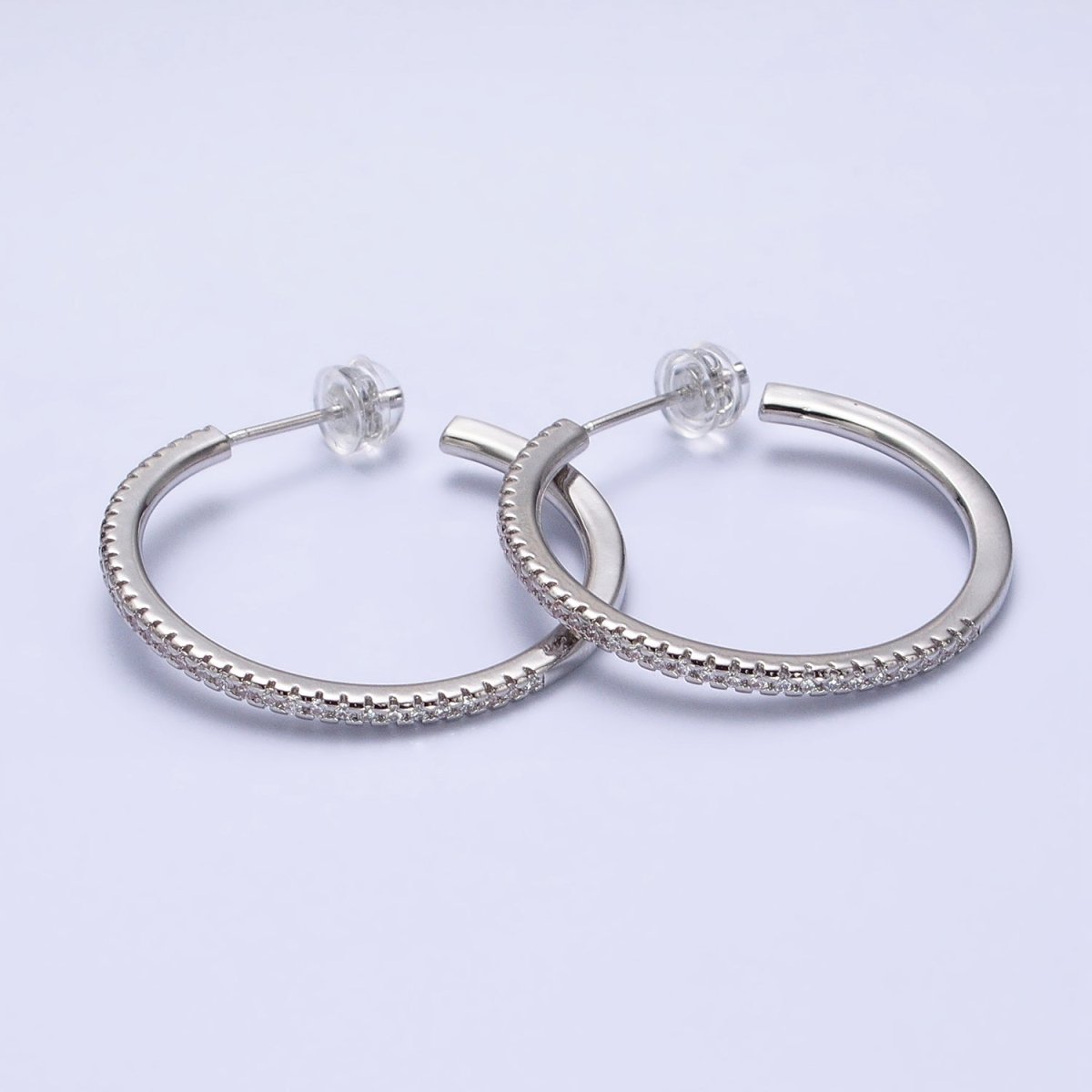 Minimalist Gold Hoop Earring with Micro Pave CZ Stone in Gold, Silver AB471 AB472 AB742 AB747