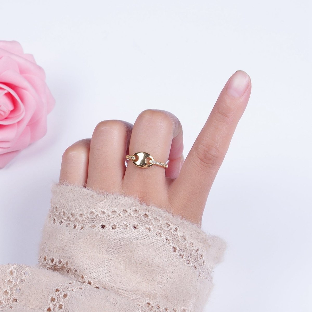 Minimalist Gold Micro Paved CZ Anchor Mariner Ring | O-061