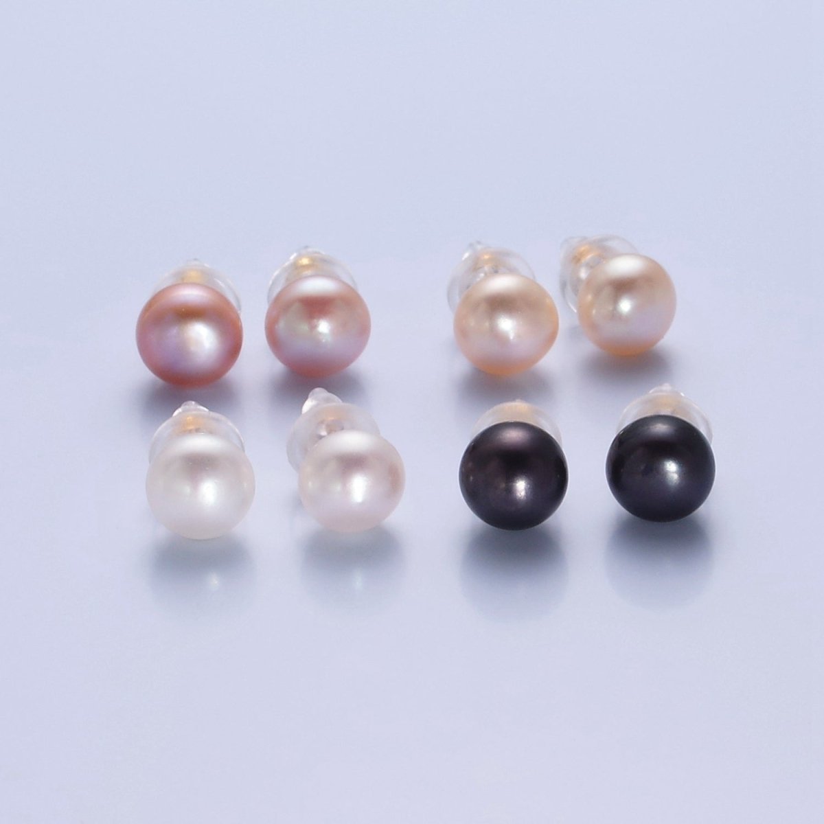 Minimalist Gold Pearl Studs Earrings | 9mm-9.5mm Round Black, White, Pink, Purple Pearl Stud | Bridal, Graduation, Streetwear Jewelry | T-367 T-368 T-369 T-370