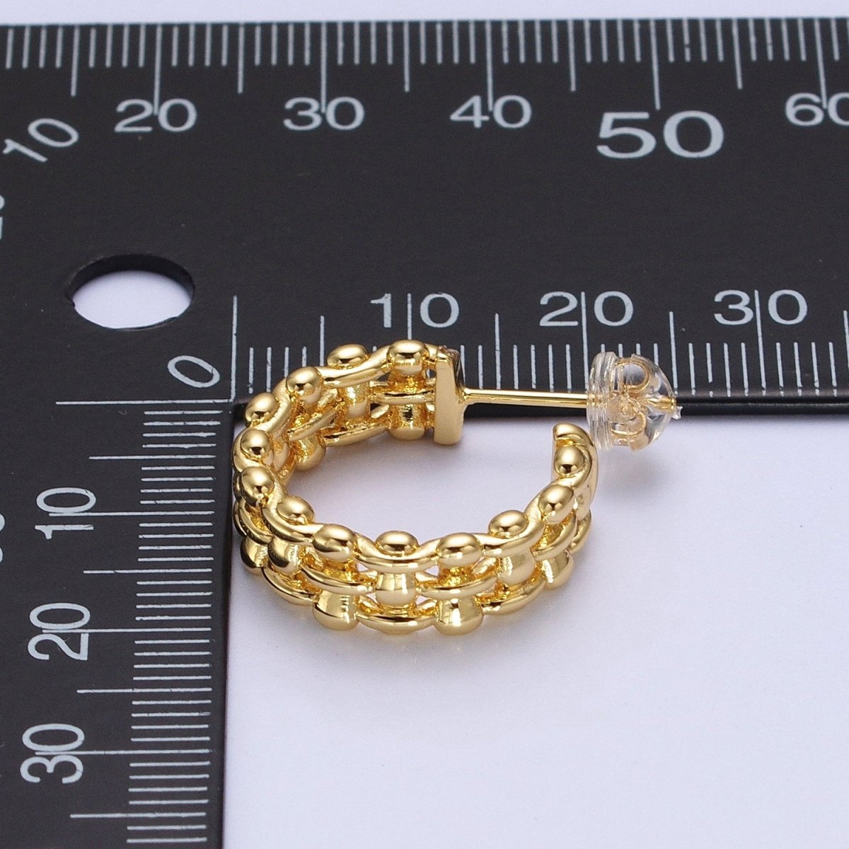 Minimalist Gold, Silver Bubble Wide 20mm C-Shaped Stud Hoop Earrings | AD-183 AD-184