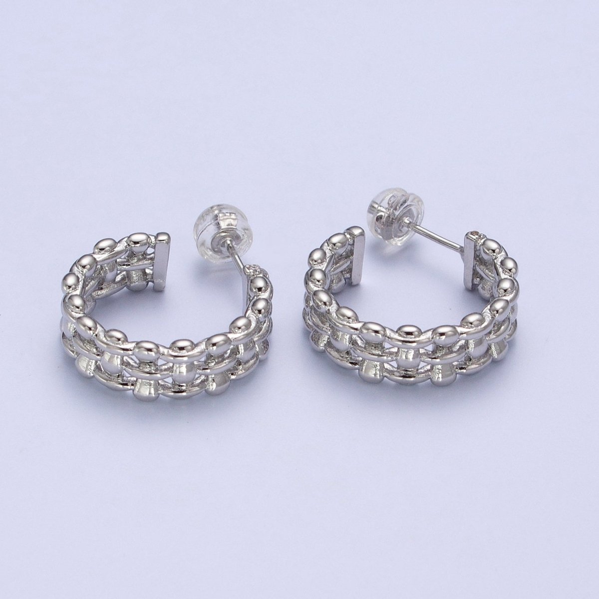 Minimalist Gold, Silver Bubble Wide 20mm C-Shaped Stud Hoop Earrings | AD-183 AD-184