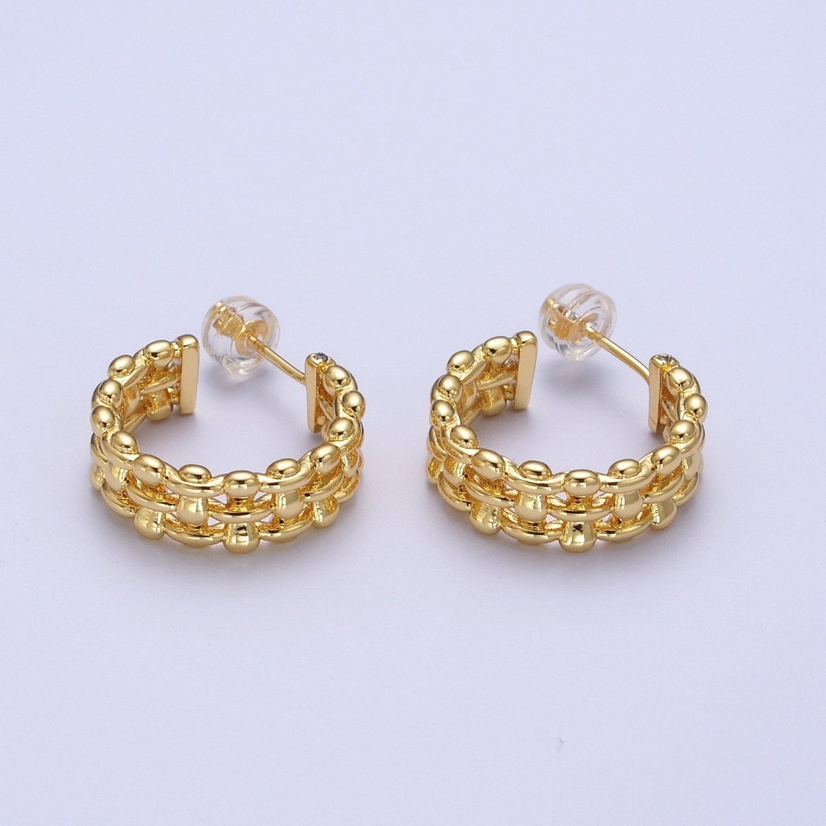Minimalist Gold, Silver Bubble Wide 20mm C-Shaped Stud Hoop Earrings | AD-183 AD-184