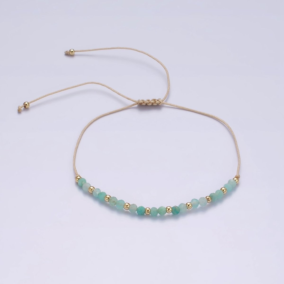 Minimalist Gold Turquoise Multifaceted Cream Cotton String Slider Bracelet | WA-2196 - WA-2198 Clearance Pricing