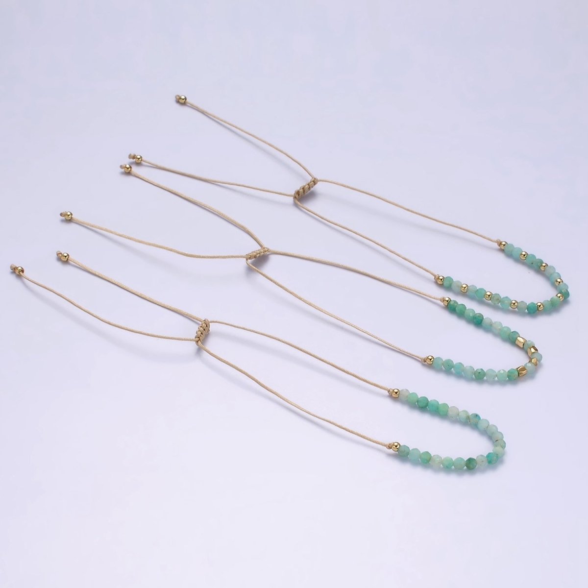Minimalist Gold Turquoise Multifaceted Cream Cotton String Slider Bracelet | WA-2196 - WA-2198 Clearance Pricing