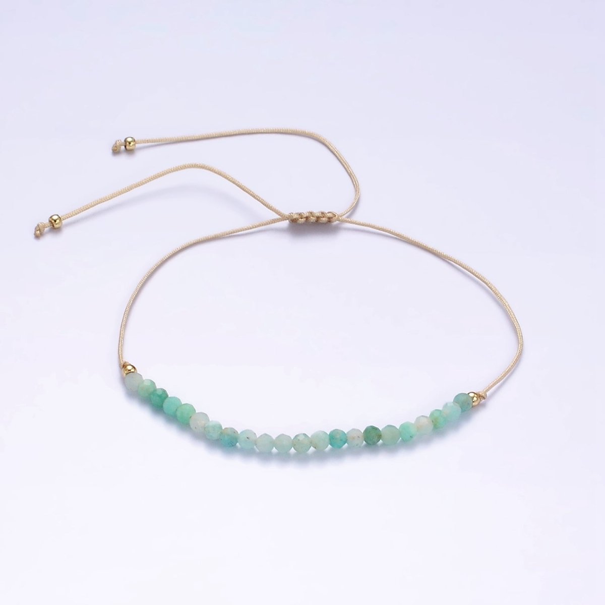 Minimalist Gold Turquoise Multifaceted Cream Cotton String Slider Bracelet | WA-2196 - WA-2198 Clearance Pricing