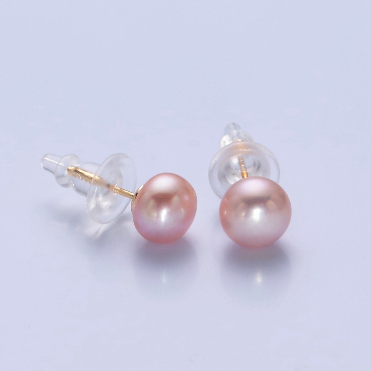 Minimalist Gold/Silver Pearl Stud Earrings | 7.4mm-8mm Round Black White Pink Purple Pearl Stud | Bridal Graduation Streetwear Jewelry | T-375 ~ T-379 V-399