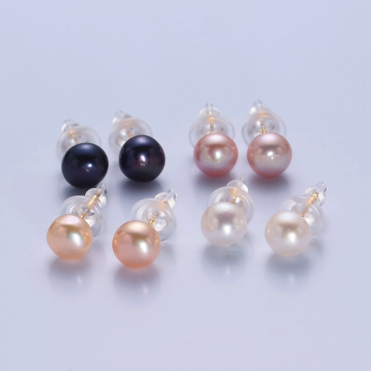 Minimalist Gold/Silver Pearl Stud Earrings | 7.4mm-8mm Round Black White Pink Purple Pearl Stud | Bridal Graduation Streetwear Jewelry | T-375 ~ T-379 V-399