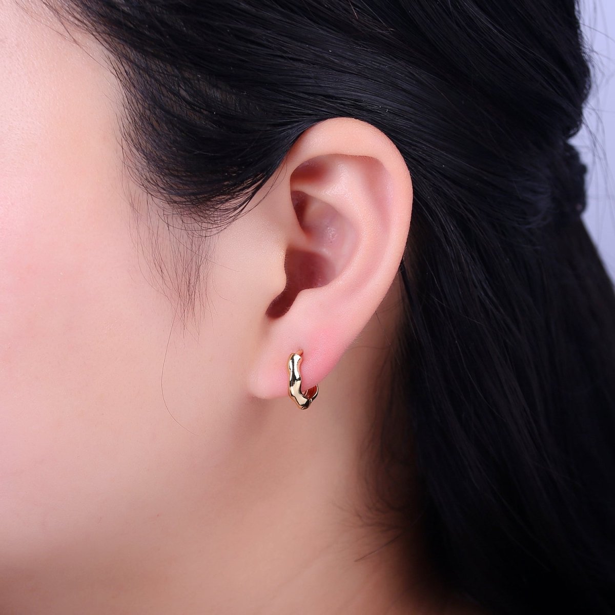 Minimalist Hammered Texture Gold Huggie Earring 11mm, 14mm Dainty gold Hoop V-095  V-096