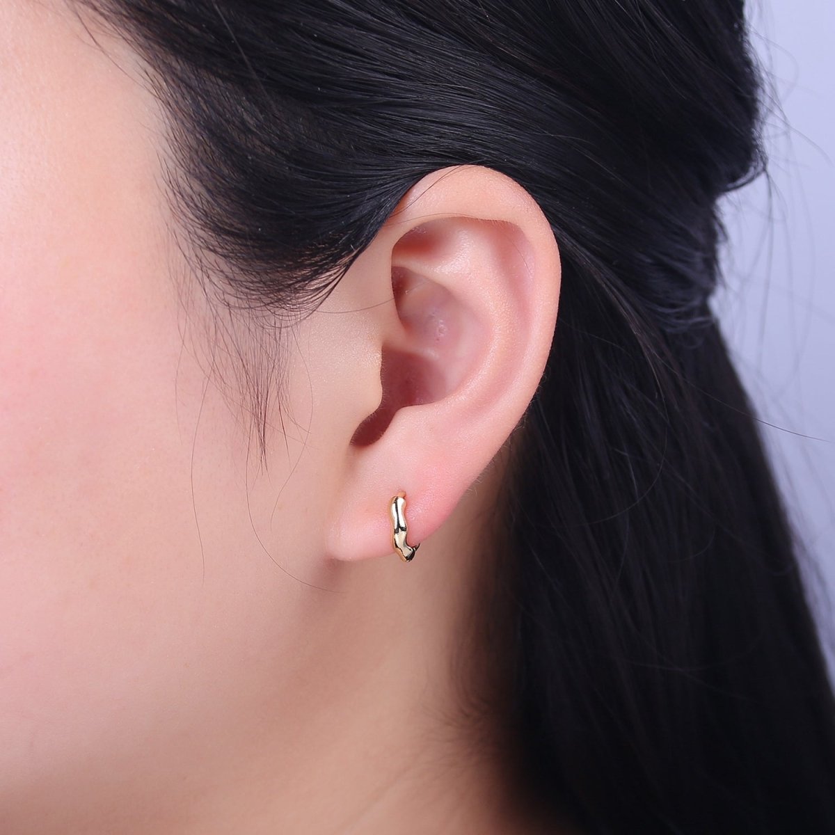 Minimalist Hammered Texture Gold Huggie Earring 11mm, 14mm Dainty gold Hoop V-095  V-096