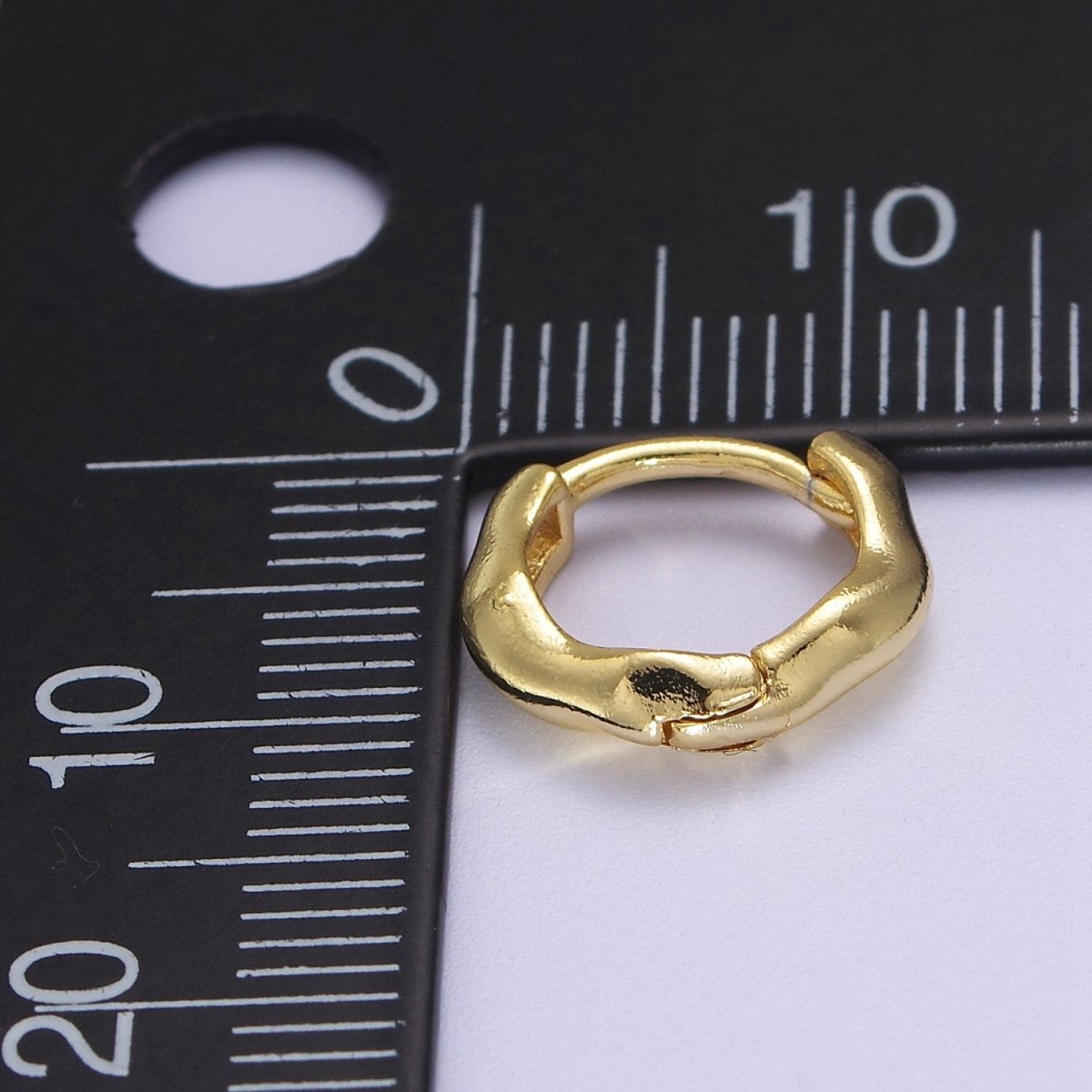 Minimalist Hammered Texture Gold Huggie Earring 11mm, 14mm Dainty gold Hoop V-095  V-096
