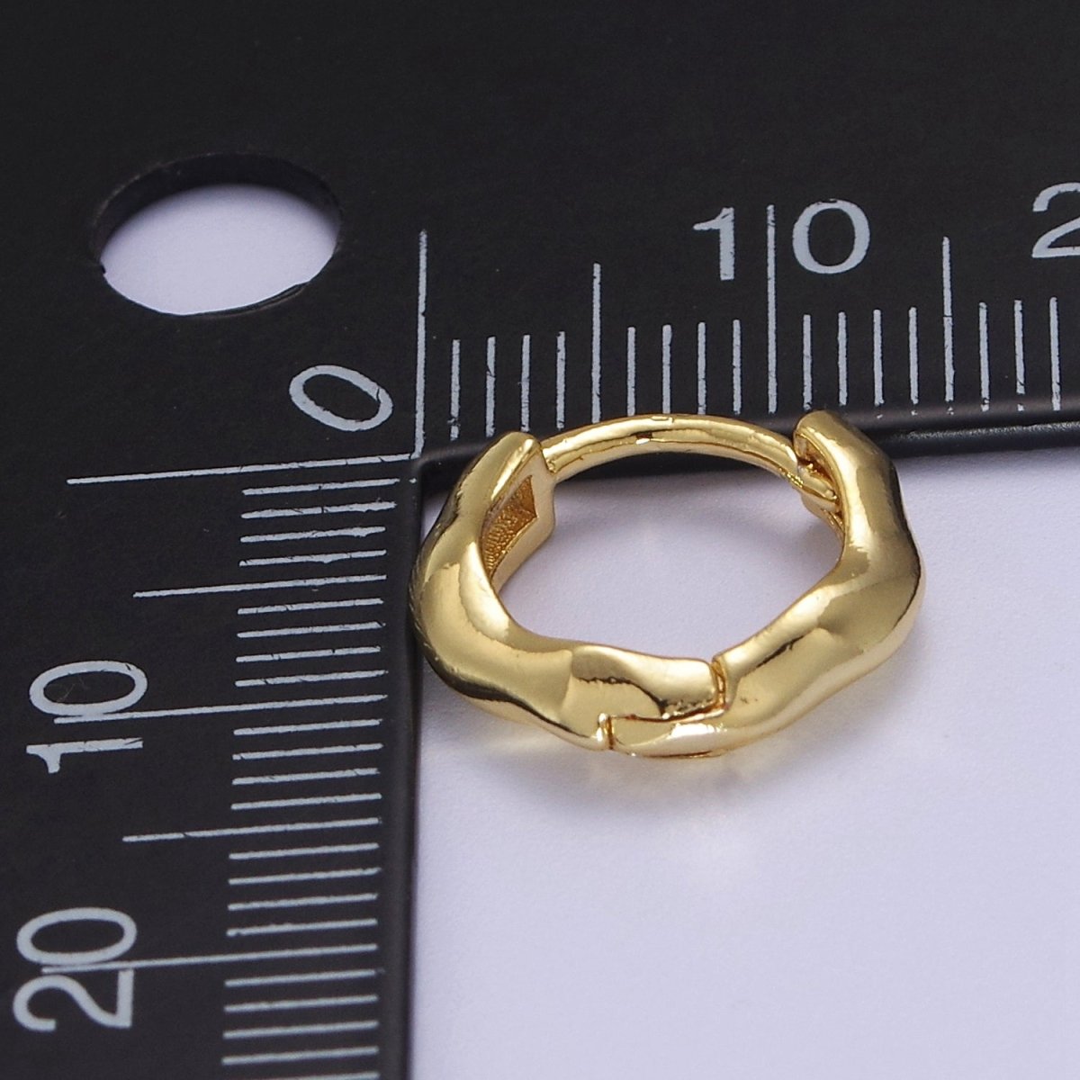 Minimalist Hammered Texture Gold Huggie Earring 11mm, 14mm Dainty gold Hoop V-095  V-096