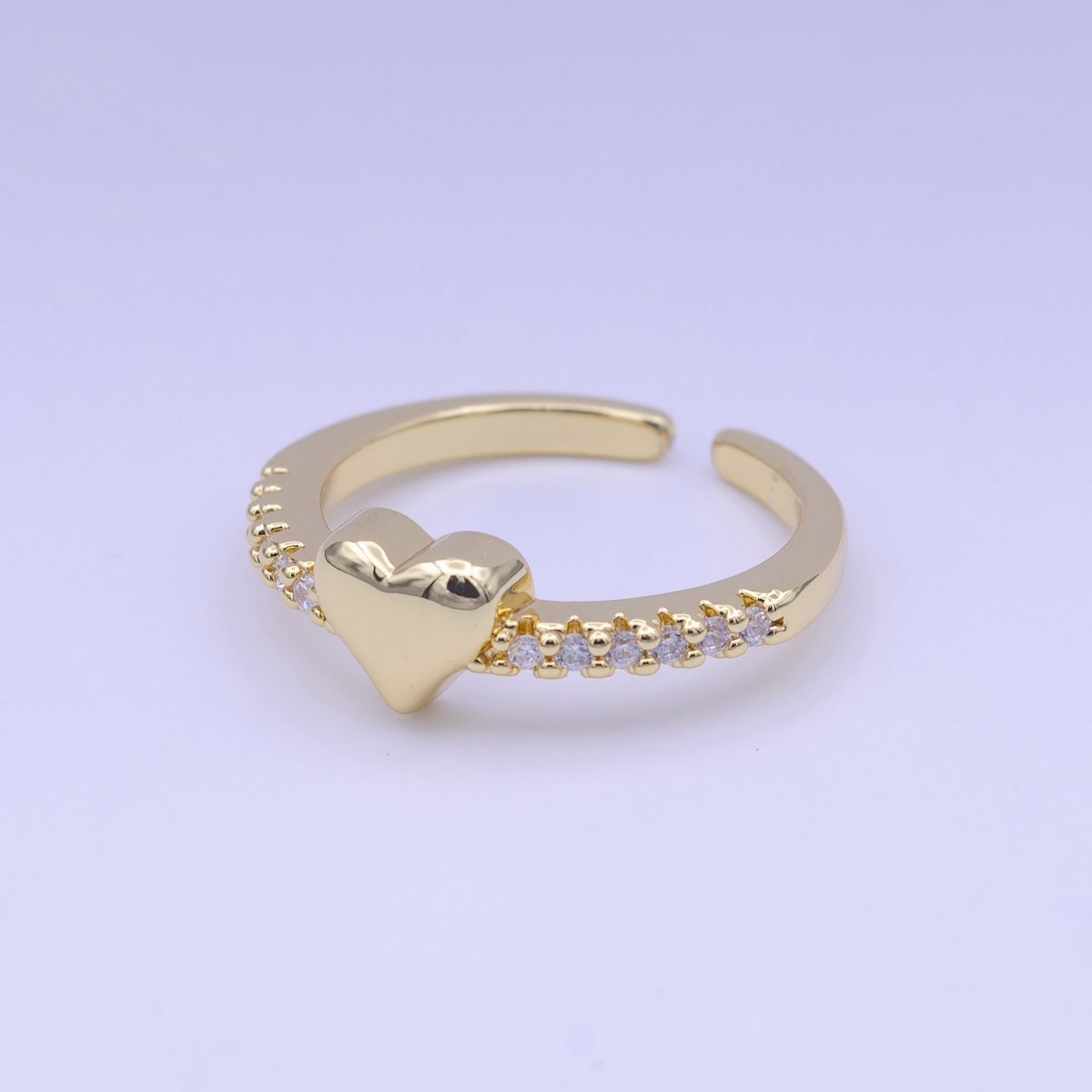 Minimalist Heart Love Micro Paved CZ Band Adjustable Ring in Gold & Silver | O-130 O-131