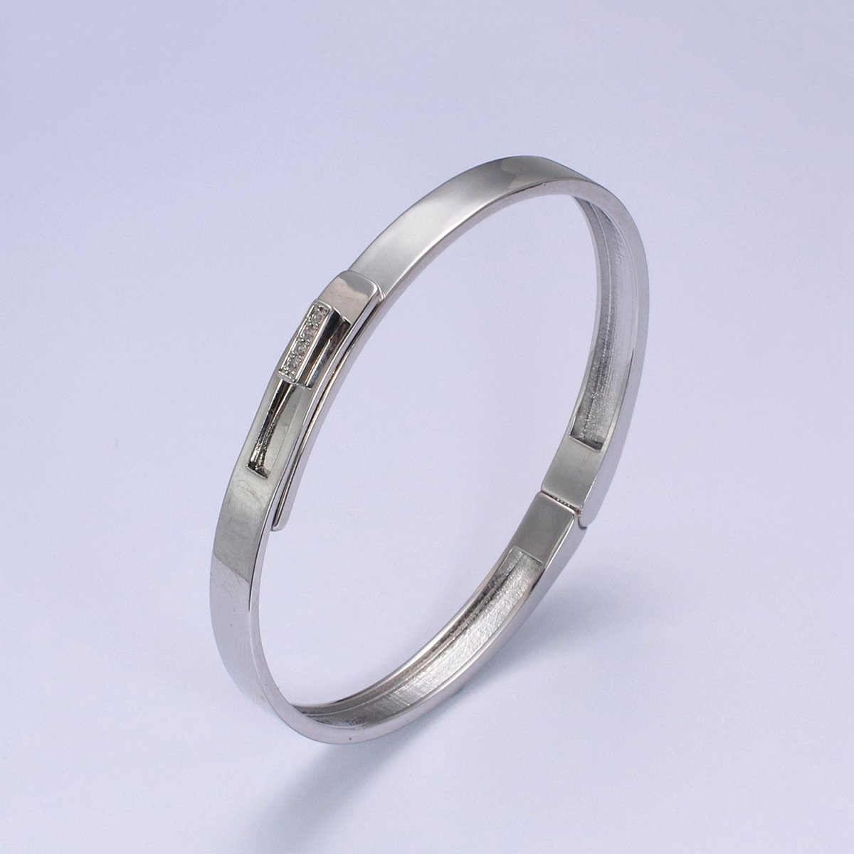 Minimalist Lock CZ Crystal Cubic Zirconia Paved Bangle Bracelet in Silver / Gold | WA-629 WA-630 Clearance Pricing