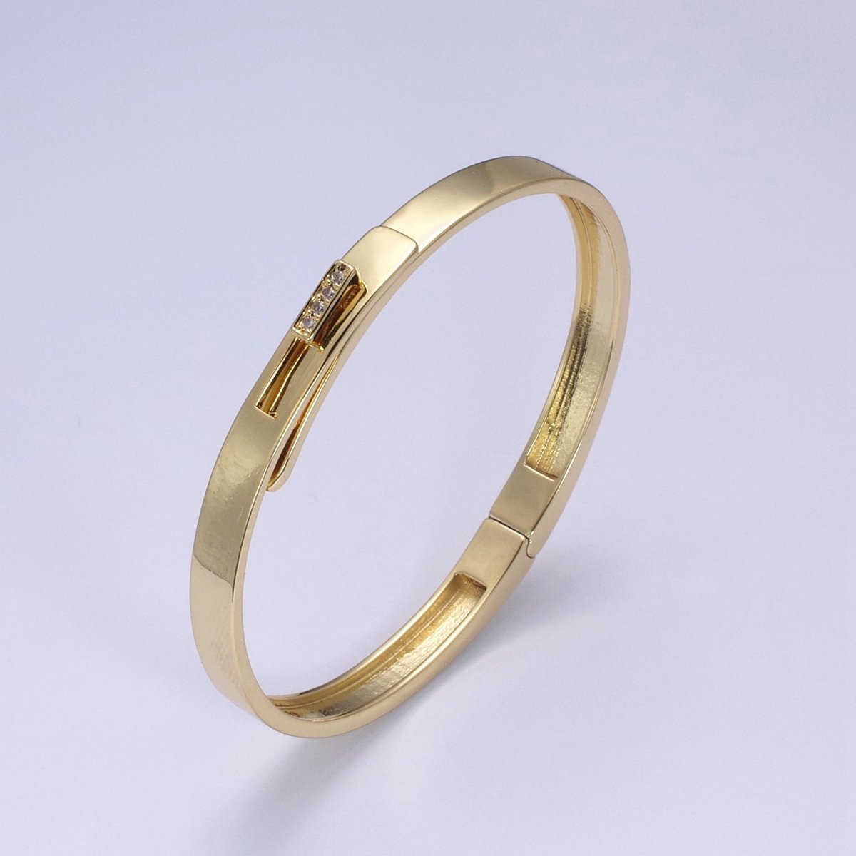 Minimalist Lock CZ Crystal Cubic Zirconia Paved Bangle Bracelet in Silver / Gold | WA-629 WA-630 Clearance Pricing