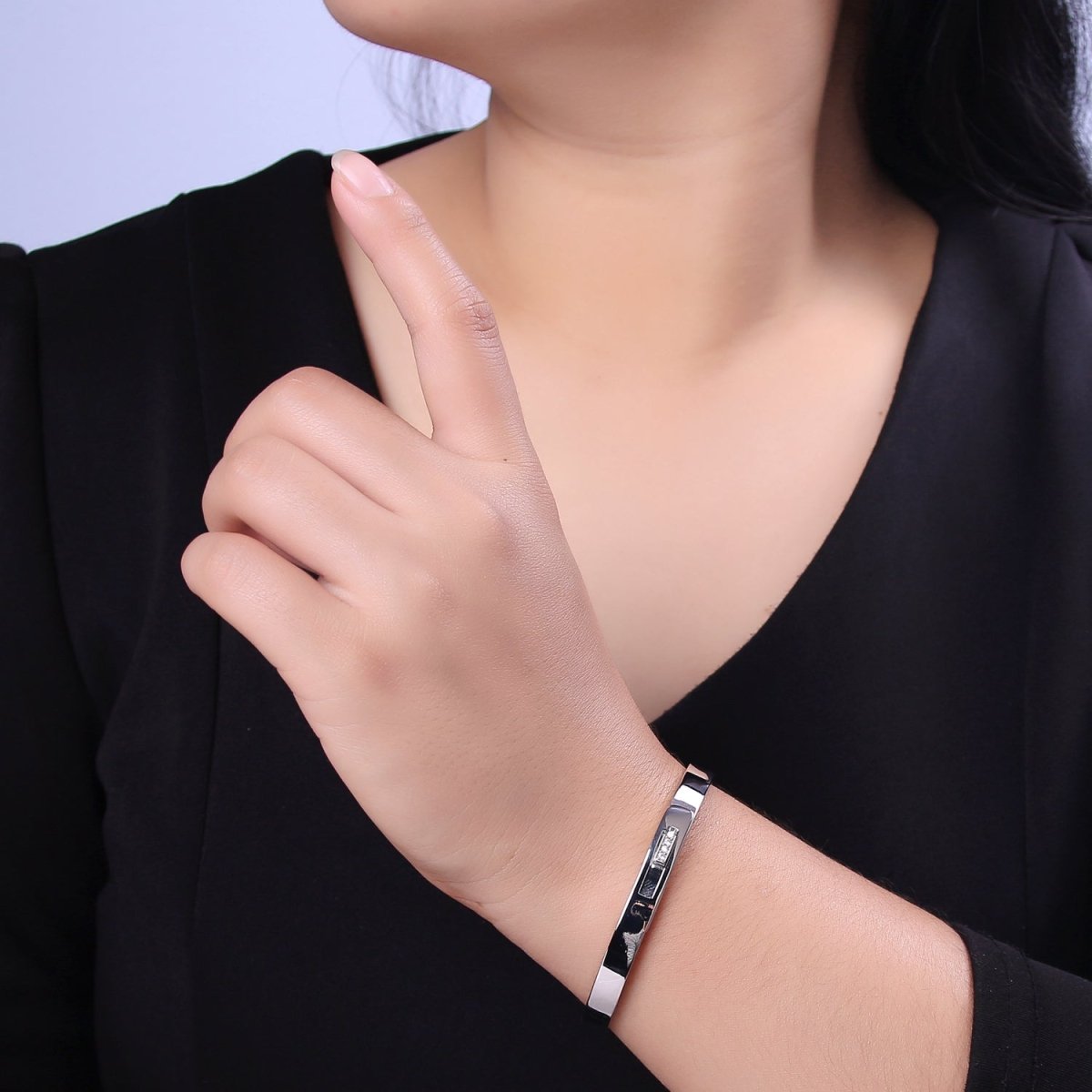 Minimalist Lock CZ Crystal Cubic Zirconia Paved Bangle Bracelet in Silver / Gold | WA-629 WA-630 Clearance Pricing