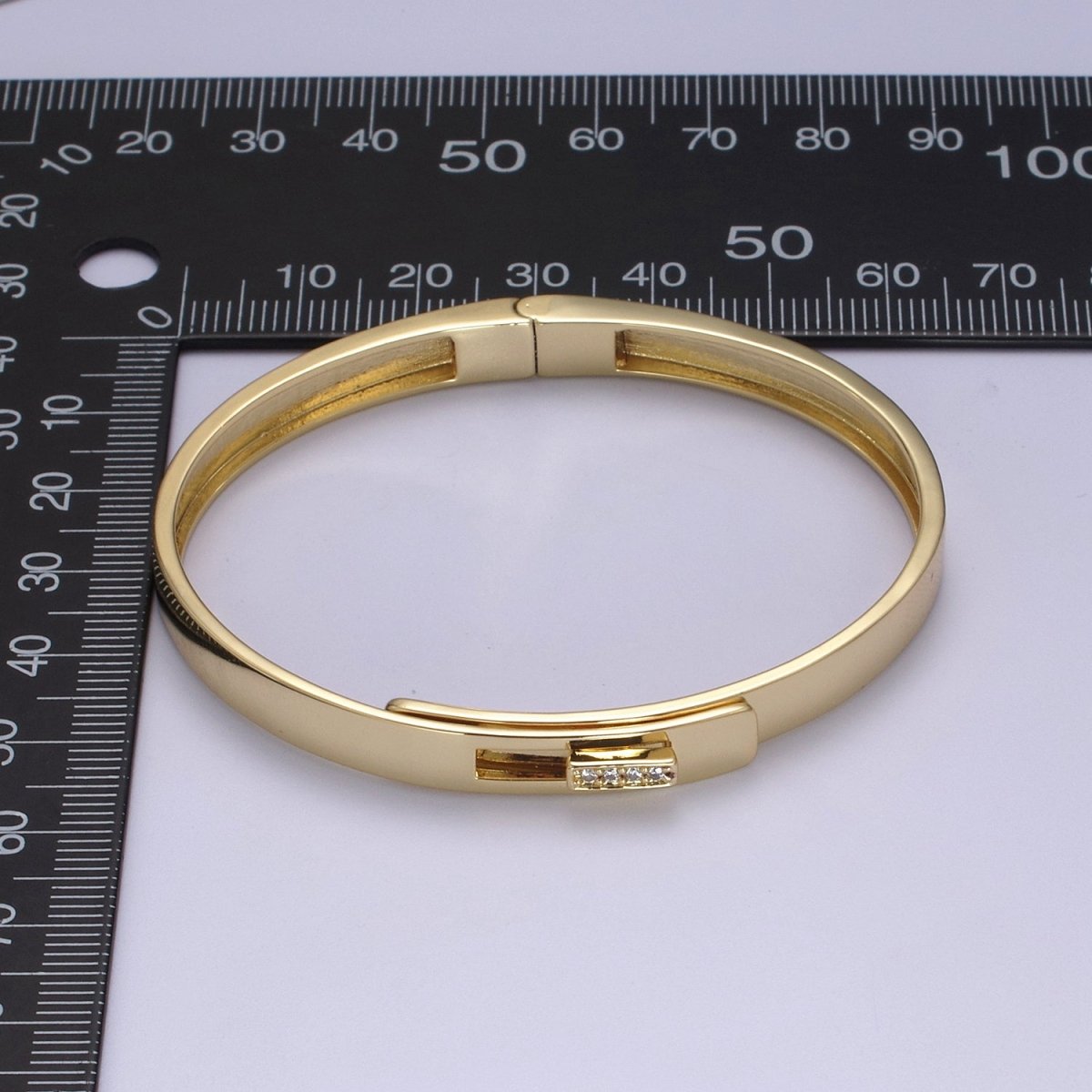 Minimalist Lock CZ Crystal Cubic Zirconia Paved Bangle Bracelet in Silver / Gold | WA-629 WA-630 Clearance Pricing