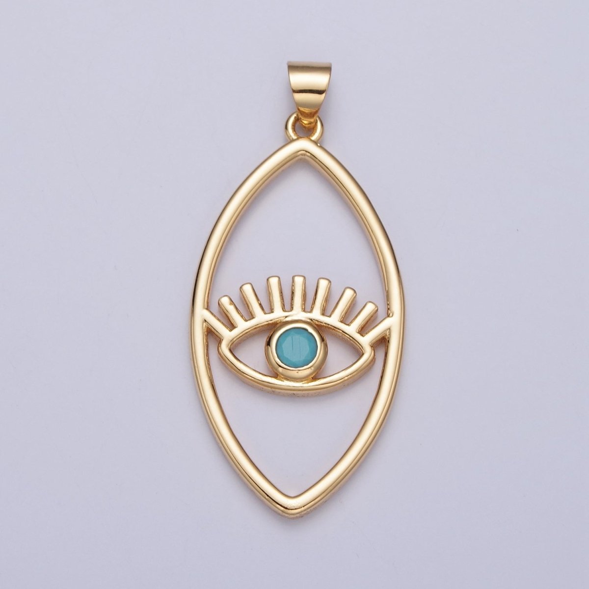 Minimalist Marquise Evil Eye Pendant, Sharp Oval Teal Blue Protection Charm For Jewelry Making H-836 I-081