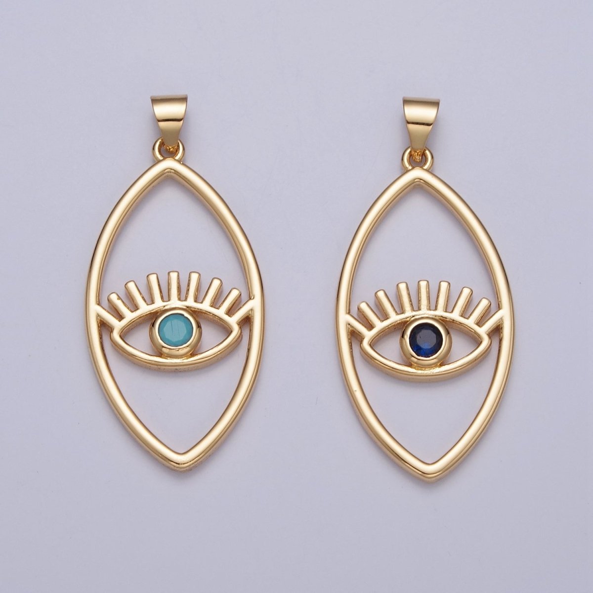 Minimalist Marquise Evil Eye Pendant, Sharp Oval Teal Blue Protection Charm For Jewelry Making H-836 I-081