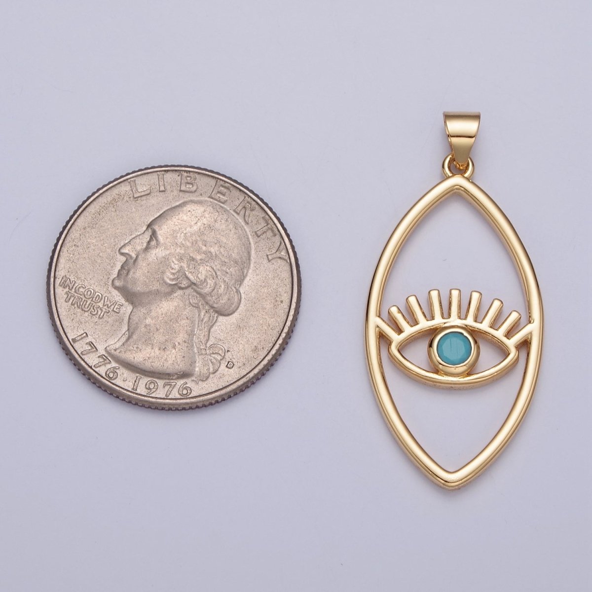 Minimalist Marquise Evil Eye Pendant, Sharp Oval Teal Blue Protection Charm For Jewelry Making H-836 I-081