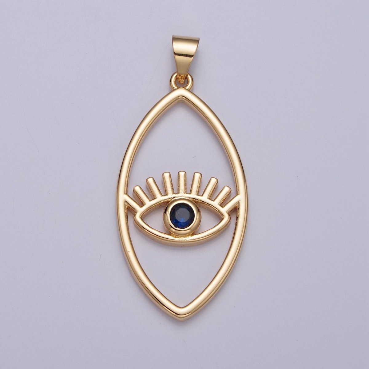 Minimalist Marquise Evil Eye Pendant, Sharp Oval Teal Blue Protection Charm For Jewelry Making H-836 I-081