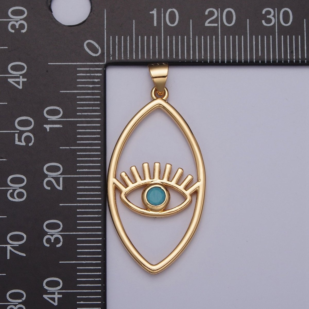 Minimalist Marquise Evil Eye Pendant, Sharp Oval Teal Blue Protection Charm For Jewelry Making H-836 I-081