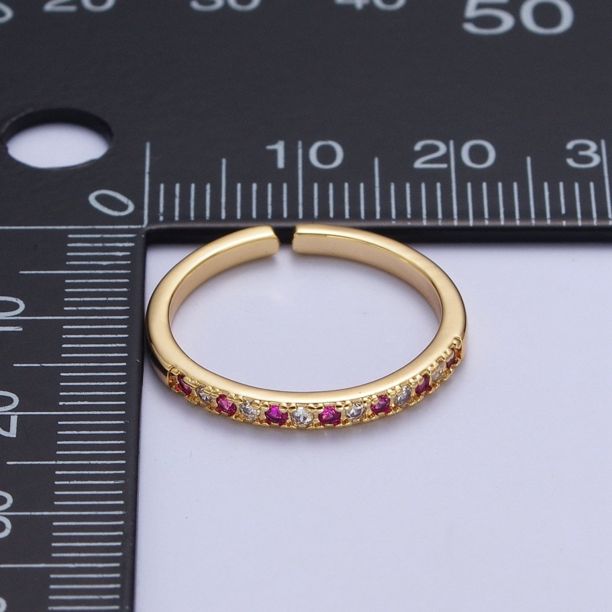 Minimalist Micro Paved Fuchsia & Clear Cubic Zirconia Adjustable Stacking Ring | X-560 - DLUXCA