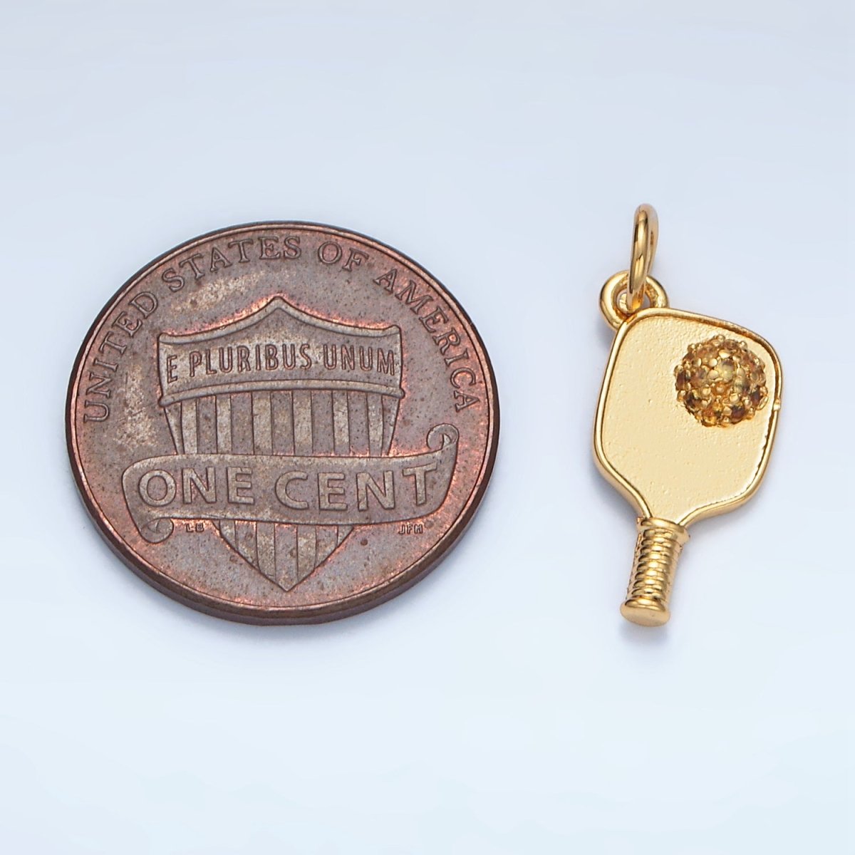 Minimalist Pickle Ball Charm in 24K Gold Filled Pendant Sports Paddle with CZ Ball  D-620