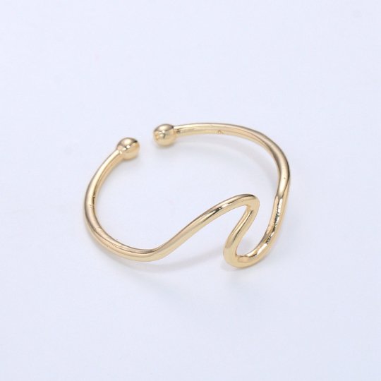 Minimalist Ring Gold Open Ring Wave Curvy Ring, Thin Ring Gold Ring Dainty Stackable Ring Adjustable Ring.R-084