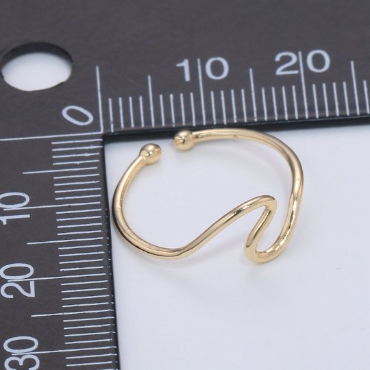 Minimalist Ring Gold Open Ring Wave Curvy Ring, Thin Ring Gold Ring Dainty Stackable Ring Adjustable Ring.R-084