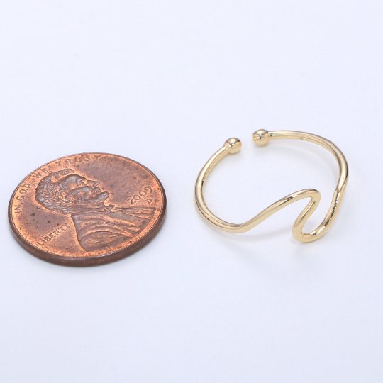 Minimalist Ring Gold Open Ring Wave Curvy Ring, Thin Ring Gold Ring Dainty Stackable Ring Adjustable Ring.R-084