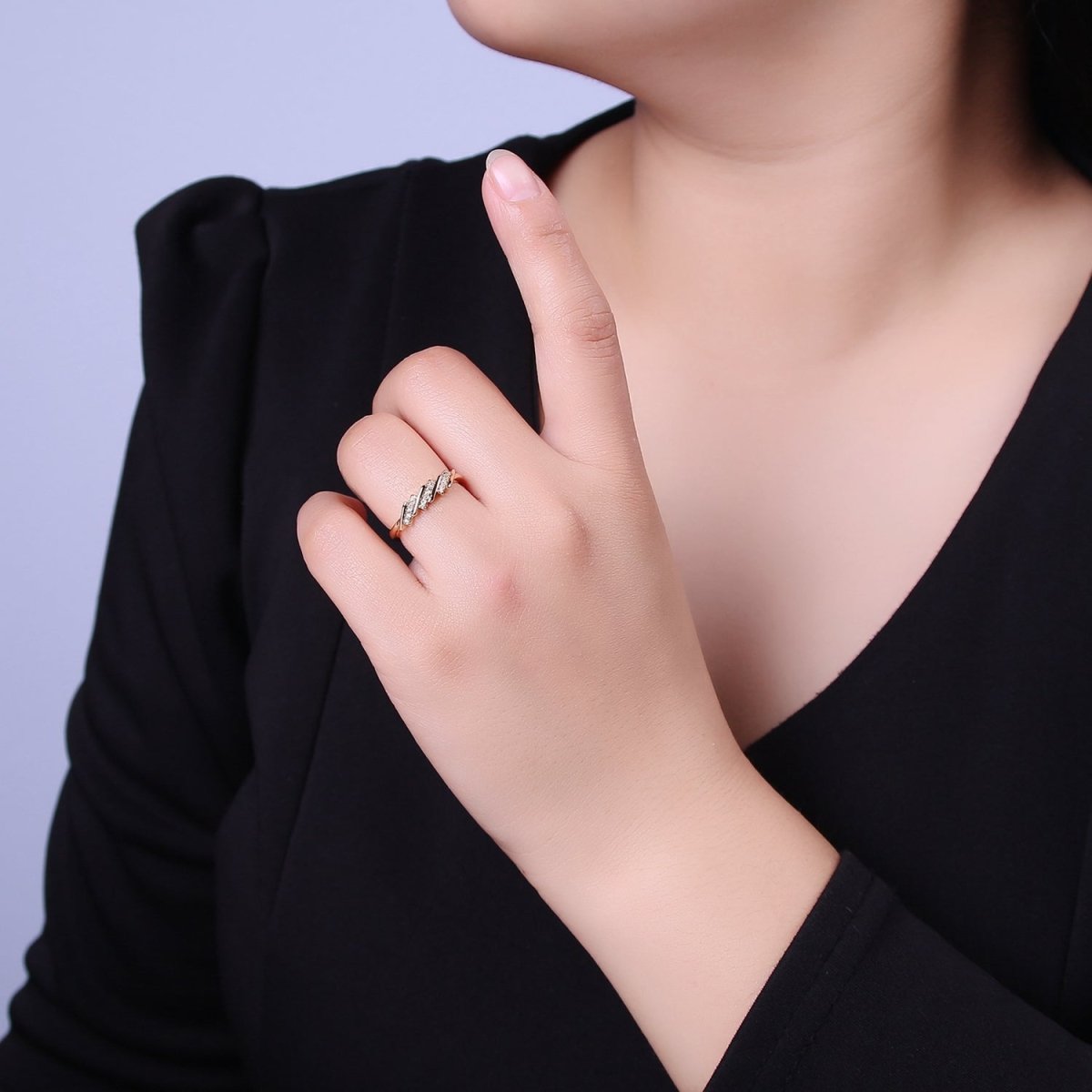 Minimalist Rings Clear CZ Stacking Jewelry Gold Filled Band ring Adjustable S-528 - DLUXCA