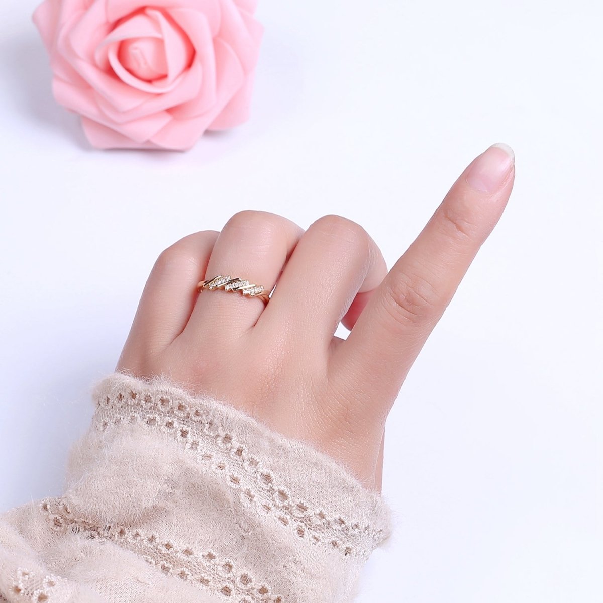 Minimalist Rings Clear CZ Stacking Jewelry Gold Filled Band ring Adjustable S-528 - DLUXCA