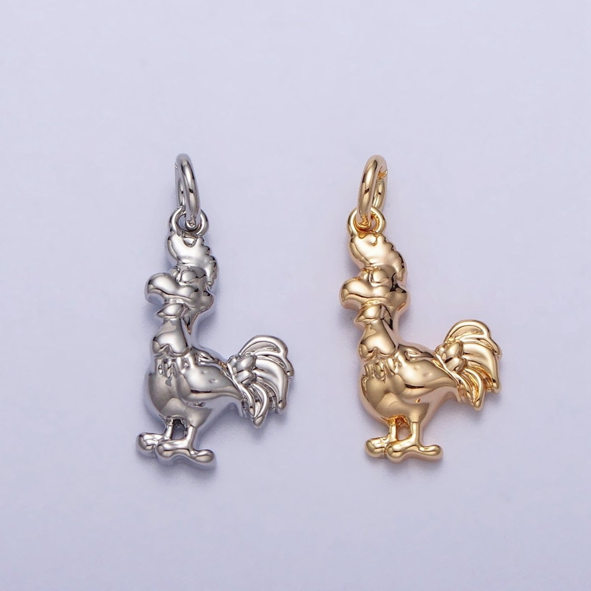Minimalist Rooster Chicken Animal Charm in Gold & Silver | AC235 AC236