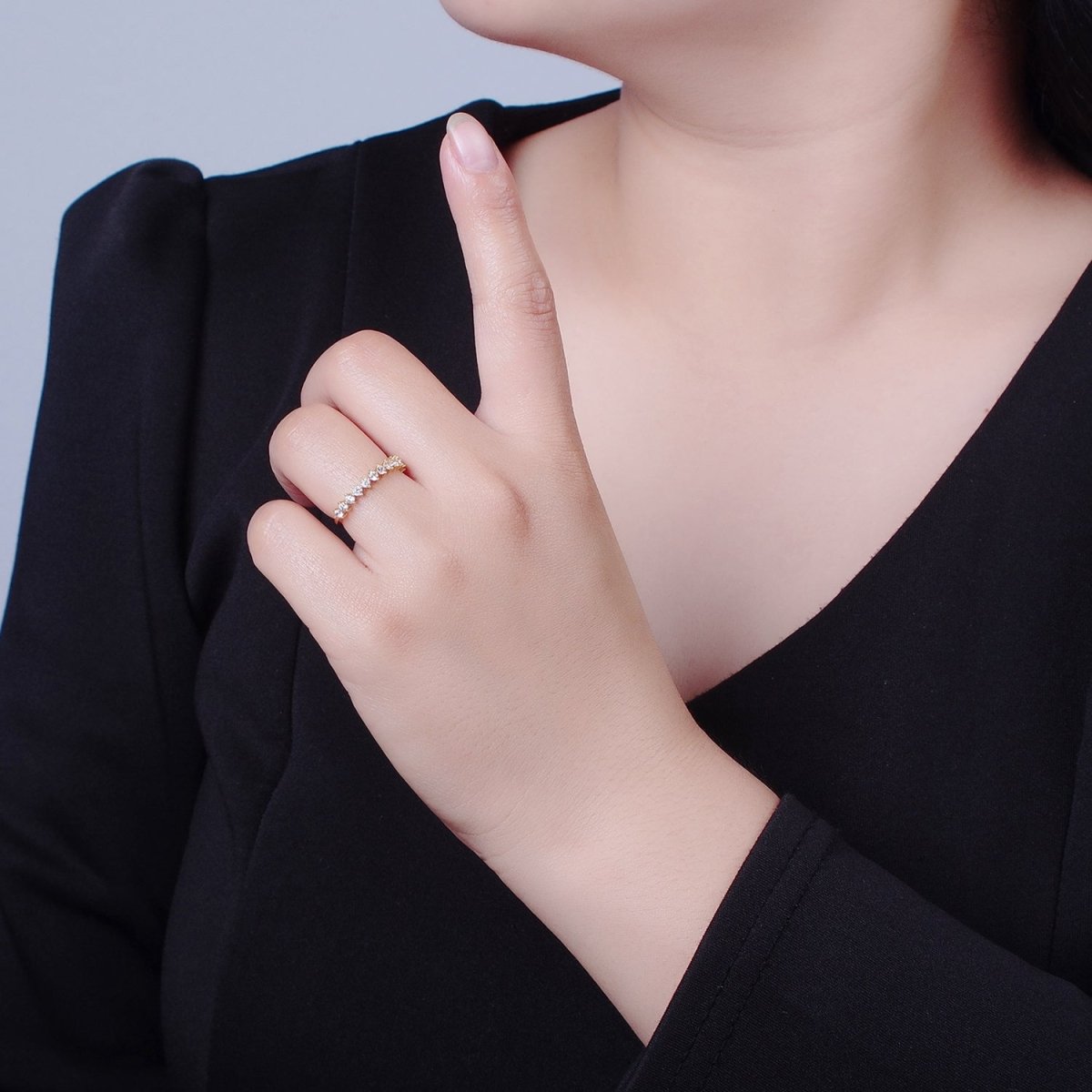 Minimalist Round Clear Cubic Zirconia Stacking Adjustable Gold Ring | U-185