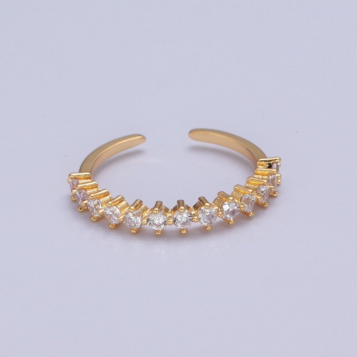 Minimalist Round Clear Cubic Zirconia Stacking Adjustable Gold Ring | U-185