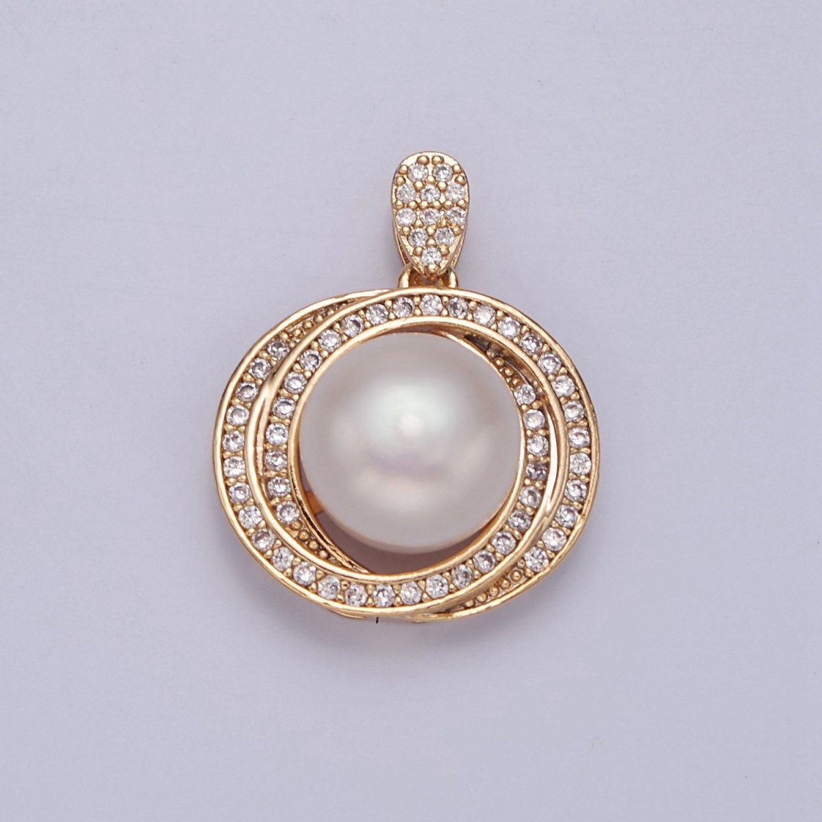 Minimalist Round Pave Genuine Shell Pearl Pendant Minimalist Bridal Wedding Jewelry I-037 - DLUXCA