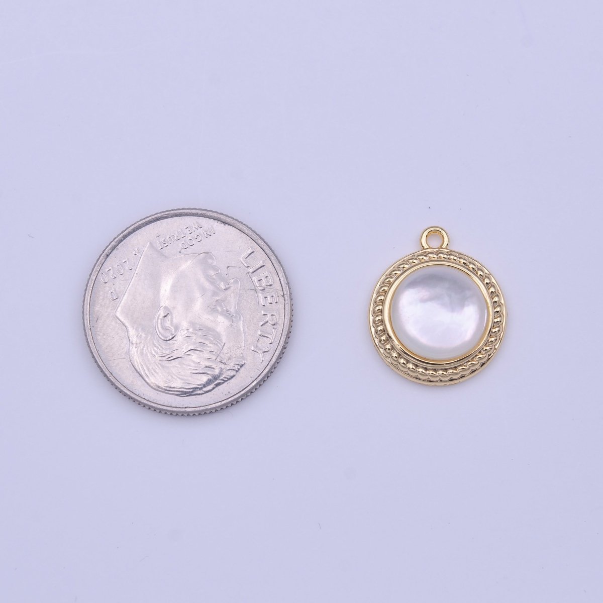 14K Gold Filled Shell Pearl Round Braided Bezel Charm | C452