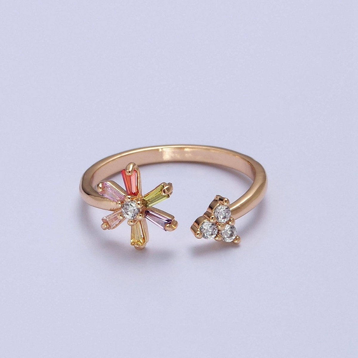 Minimalist Sun Ring Gold Filled Band Open Adjustable Baguette Pave Ring O-2254